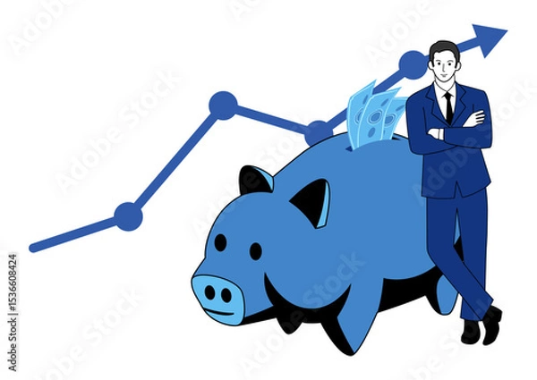 Obraz Financial Growth and Savings Concept, piggy bank and businessman Illustration