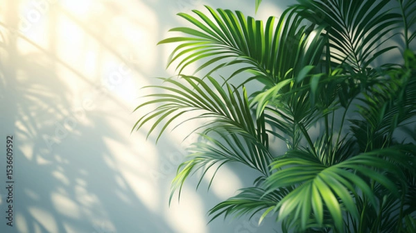 Obraz The soft morning light streams through the window, painting graceful shadows of palm leaves on the wall - a living picture of peace and freshness.