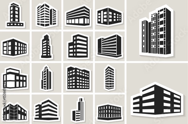 Fototapeta Buildings vector web sticker icons set