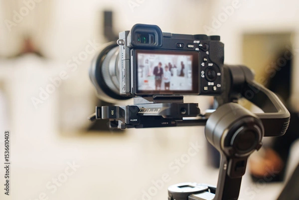 Obraz A professional black camera for taking photos and videos at the holiday. 