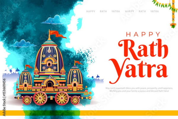 Obraz Chariot of Lord Jagannath, Balabhadra and Subhadra on annual Rathayatra in Odisha festival background