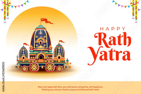 Obraz Chariot of Lord Jagannath, Balabhadra and Subhadra on annual Rathayatra in Odisha festival background