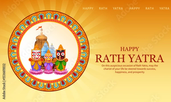 Obraz Lord Jagannath, Balabhadra and Subhadra on annual Ratha Yatra in Odisha festival background