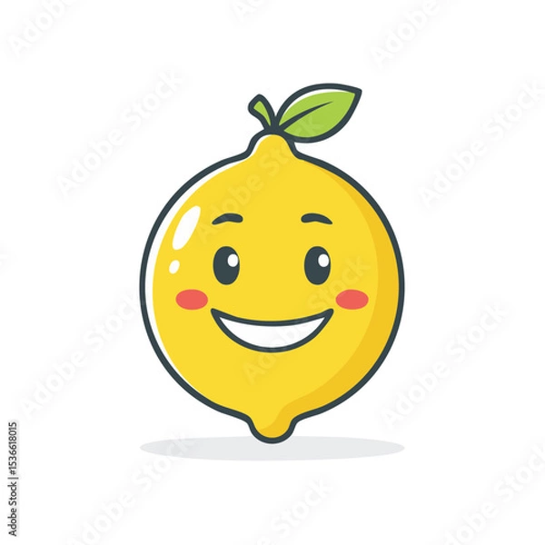 Fototapeta Cute Lemon Character Smiling with Pink Cheeks and Green Leaf on Top Isolated on Black