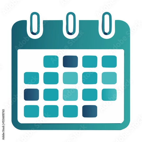 Fototapeta Colorful calendar icon representing date schedule planning time management reminder in gradient turquoise design against black