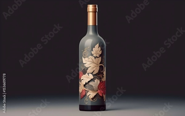 Obraz Elegant wine bottle adorned with linear leaves