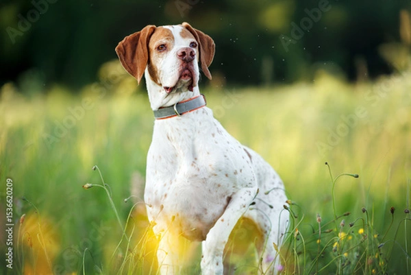Obraz cute pointer dog standing on a field in summer