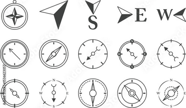 Obraz Collection of Compass Icons Navigation Symbols, Vector Graphics, EPS, Downloadable Illustrations