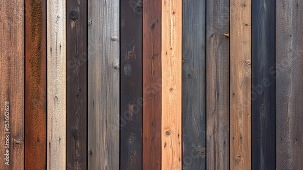 Fototapeta Vertical planks of wood in various shades and colors.