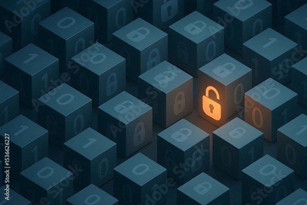 Obraz Digital lock on cubes symbolizes cybersecurity and password protection.