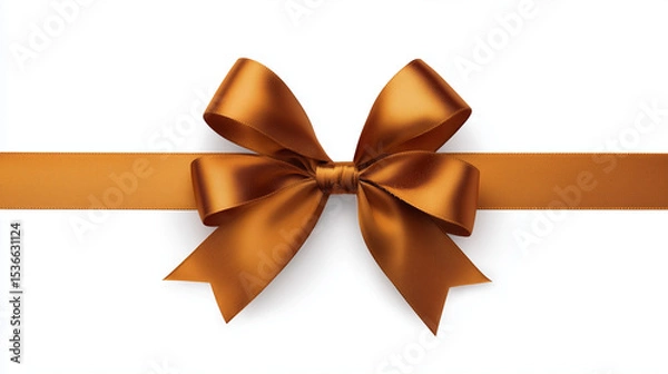 Obraz terracotta gold satin ribbon bow isolated