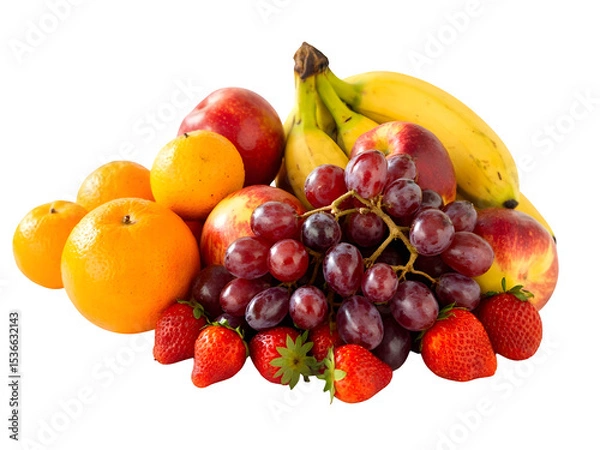 Fototapeta A collection of assorted fresh fruits in bright colors on a white backdrop