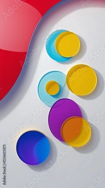 Obraz Abstract geometric composition with 3D effect of multi-colored glass and white background, presented in transparent forms.