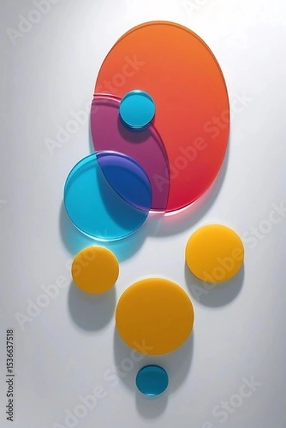 Obraz Abstract geometric composition with 3D effect of multi-colored glass and light background, presented in transparent forms.