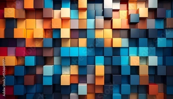 Fototapeta Abstract 3D Cubes Background Colorful Geometric Blocks with Modern Design, and Texture.