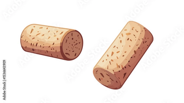 Fototapeta A digital illustration depicting two wine corks against a pure white background. One cork is positioned horizontally and the other at an angle.  The corks are rendered in a detailed style,
