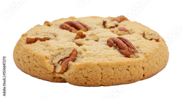 Fototapeta Delicious goldenbrown pecan cookie with visible crunchy nut pieces