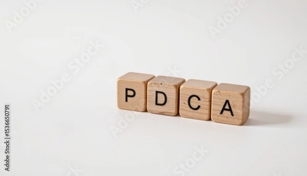 Fototapeta PDCA Plan do check action concept, Blocks spelling PDCA on a white background for business concepts.