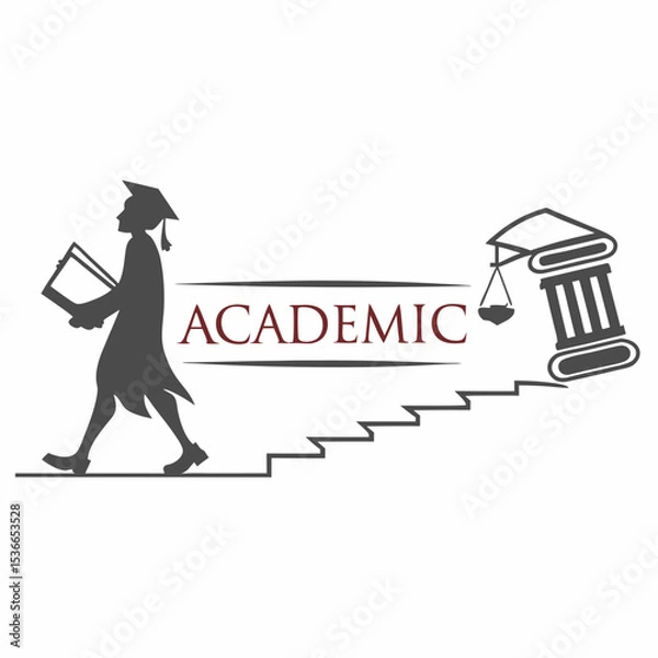 Fototapeta Graduate student walking up steps towards academic achievement