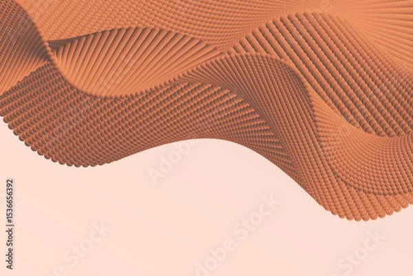 Fototapeta Curved wave formed by dense particle lines creating a minimal abstract volume background with soft lighting 