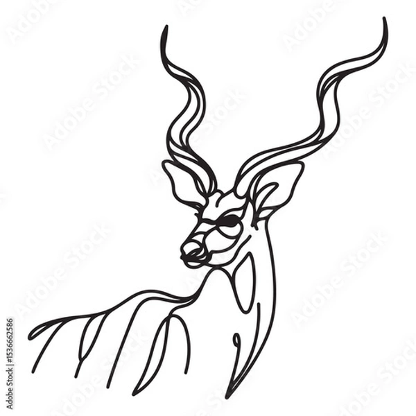Obraz Kudu Antelope Head One Line Vector Art Elegant Wild Animal