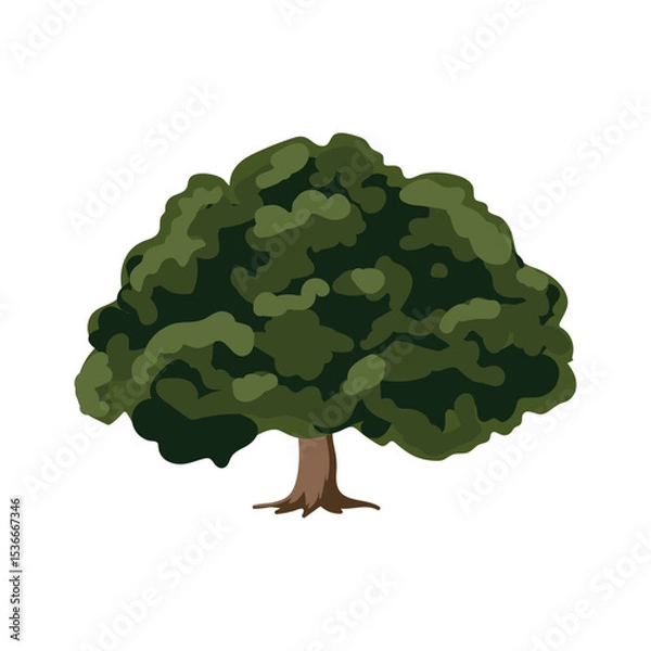 Fototapeta The tree is green and summery in a flat style. Plants in the forest. Vector illustration.