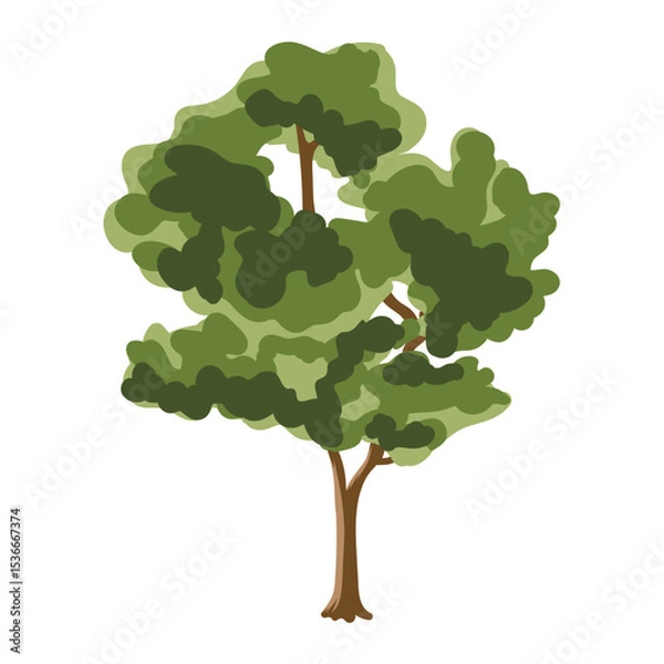 Fototapeta The tree is green and summery in a flat style. Plants in the forest. Vector illustration.