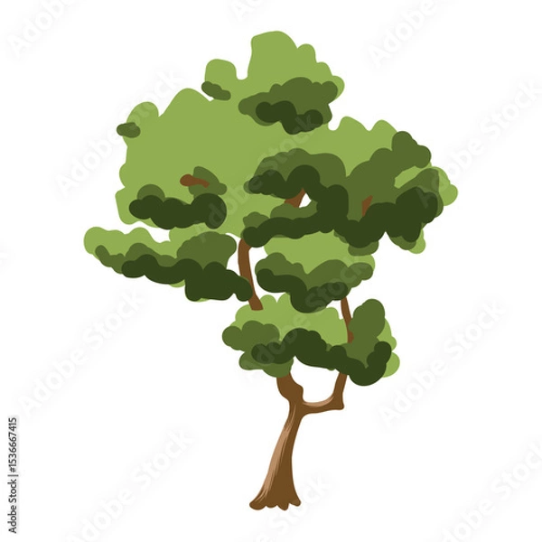 Obraz The tree is green and summery in a flat style. Plants in the forest. Vector illustration.