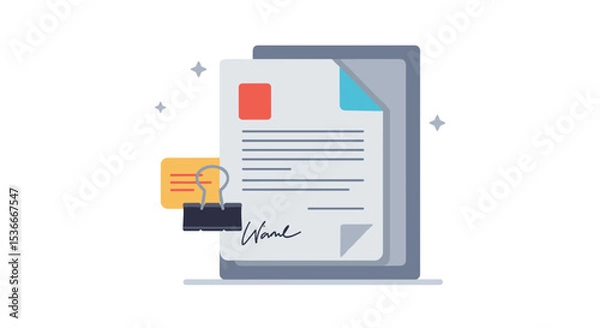 Fototapeta Stack of legal documents with paperclip and signature on background  