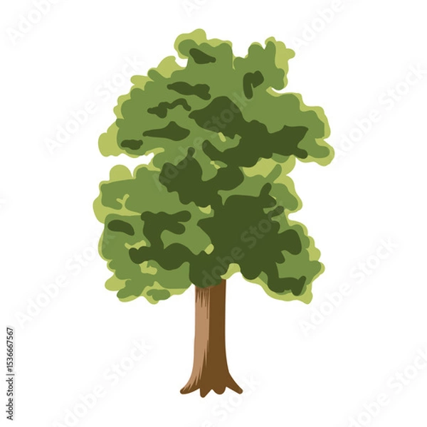 Fototapeta The tree is green and summery in a flat style. Plants in the forest. Vector illustration.