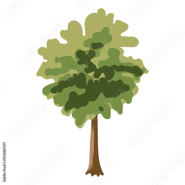 Obraz The tree is green and summery in a flat style. Plants in the forest. Vector illustration.