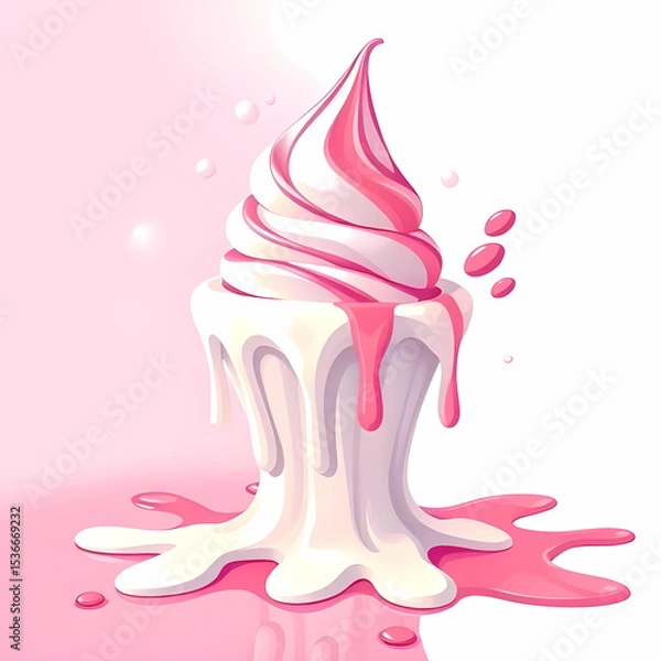 Obraz Melting White and Pink Ice Cream Cone in Soft Abstract Background Digital Illustration