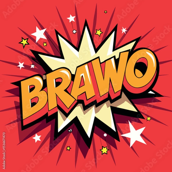 Obraz Comic Book Style Explosion Graphic with Brawo Text