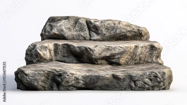 Obraz Realistic, high-res photo of an old rock podium for product display, isolated on white background, ultra-detailed
