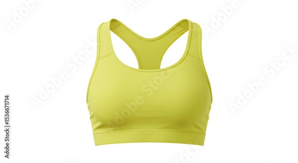 Fototapeta Bright yellow sports bra displayed against a neutral background, showcasing its design and fabric texture for fitness apparel