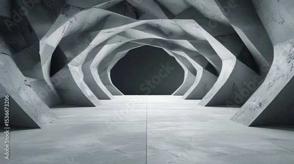 Fototapeta Abstract concrete tunnel. Modern geometric architecture with minimalist contemporary design.