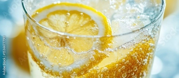 Obraz Refreshing lemon-flavored sparkling drink in a glass.