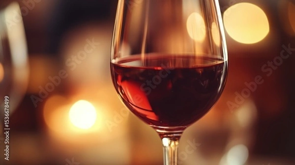 Obraz A glass of red wine, enjoyed in a dimly lit restaurant.