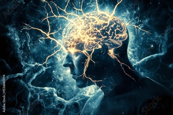 Fototapeta Metaphorical neurological disorders feelings of a mental illusion. Hallucination - due to neurological disorders: abstract image of mental state. Symptoms of neurological disease. Brain glitch.