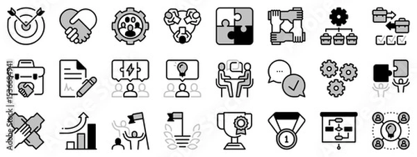 Fototapeta Icons in two tones about partnership. Business concept.