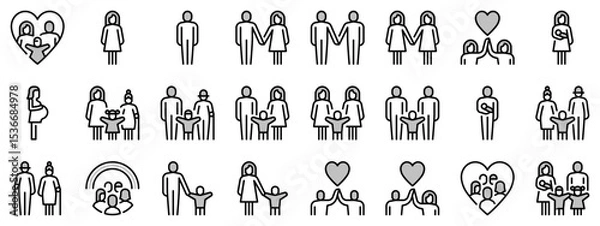 Fototapeta Icons in two tones about people, types of family structures