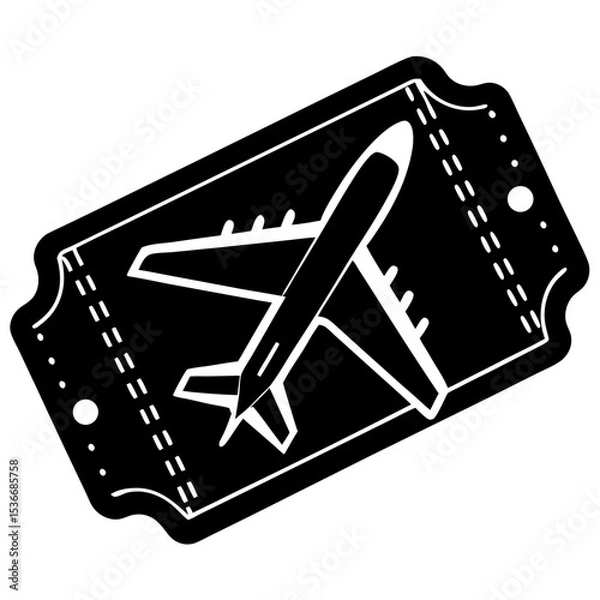 Fototapeta Silhouette of a Yellow Airplane Ticket on White Background – Minimal Travel Pass Icon, Airline Boarding Pass Graphic, Flight Ticket Symbol, Aviation Concept, Travel Document, Isolated Clipart
