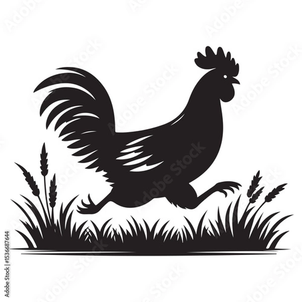 Fototapeta Silhouette Running Rooster Illustration Vector Image For Farm Design