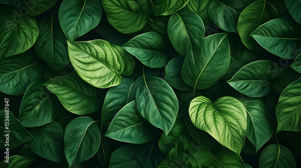 Obraz Lush Green Leaf Background Nature Texture Plants Foliage,