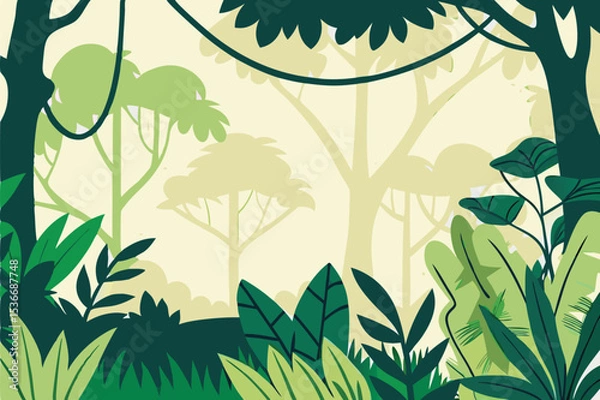 Fototapeta Jungle Foliage Vector Nature Background
