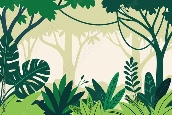 Fototapeta Tropical Jungle Forest Flat Vector Background