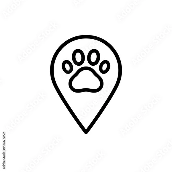 Obraz Map pin with paw print – represents pet location or tracking, outline icon
