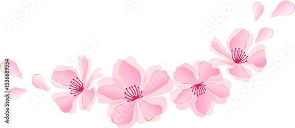 Obraz Beautiful bouquet of pink cherry blossoms (sakura). illustration for greeting card, wedding invitation and other holiday background.