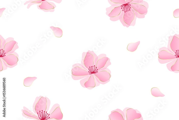 Obraz Beautiful pink cherry blossoms (sakura) seamless pattern. illustration for greeting card, wedding invitation and other holiday background.