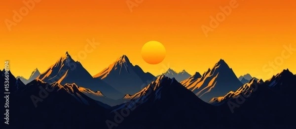 Fototapeta Sunset over dark mountains